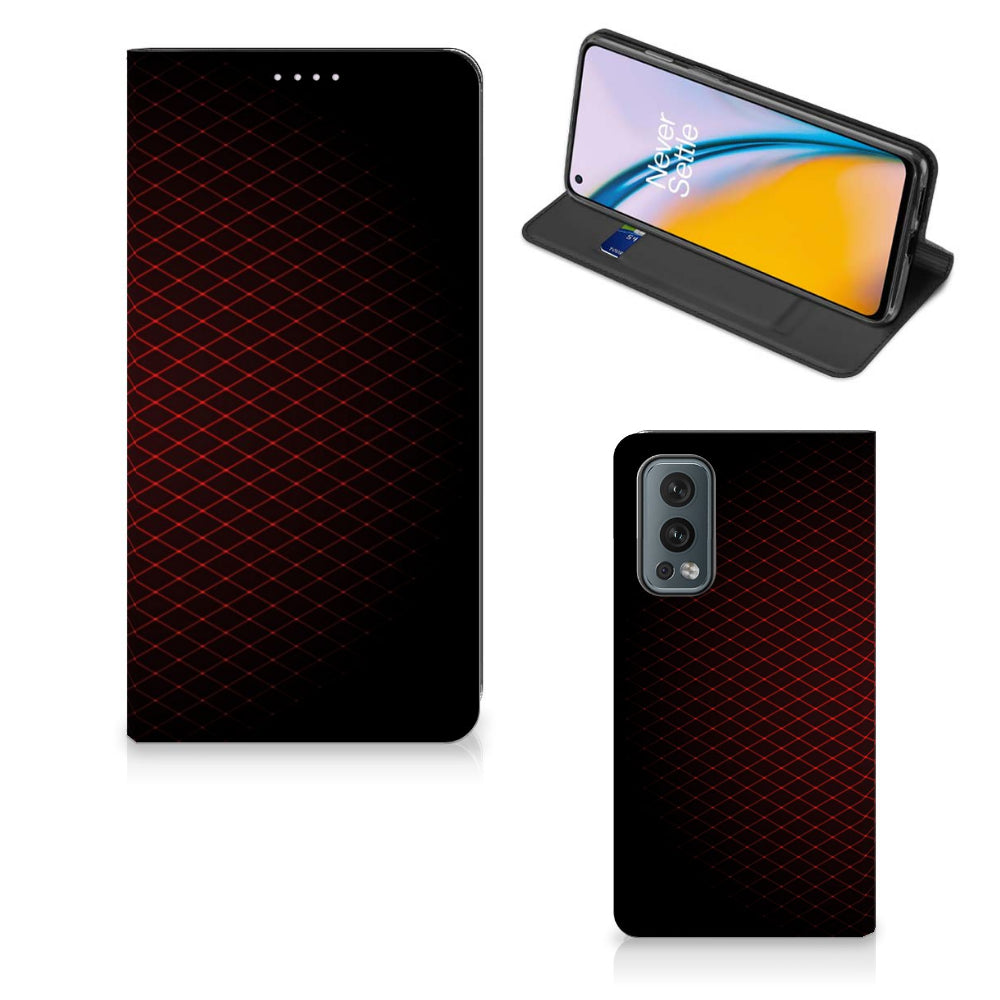 OnePlus Nord 2 5G Hoesje met Magneet Geruit Rood