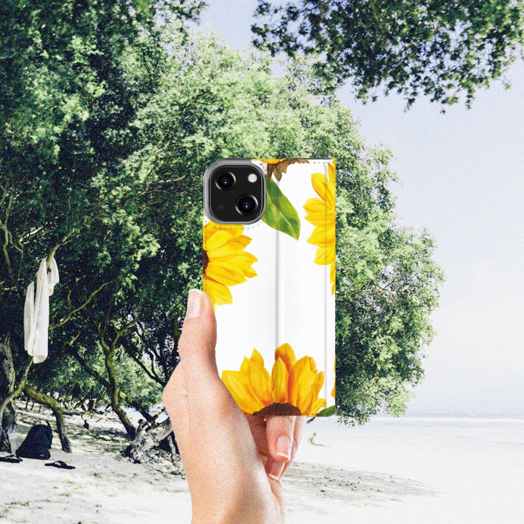 Smart Cover voor iPhone 14 Zonnebloemen - B2C Telecom
