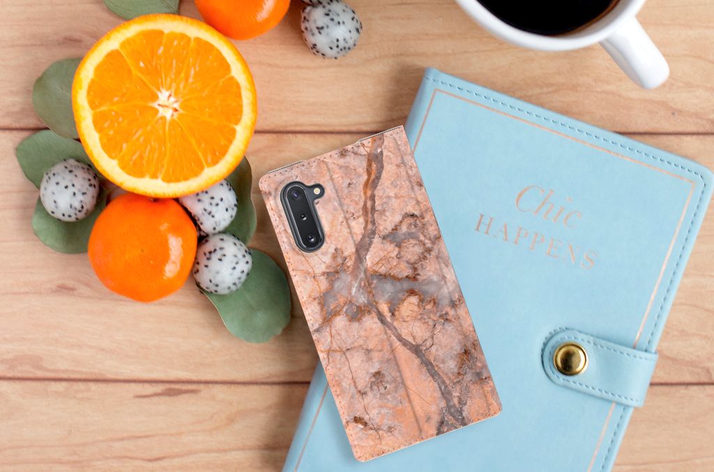 Samsung Galaxy Note 10 Standcase Marmer Oranje