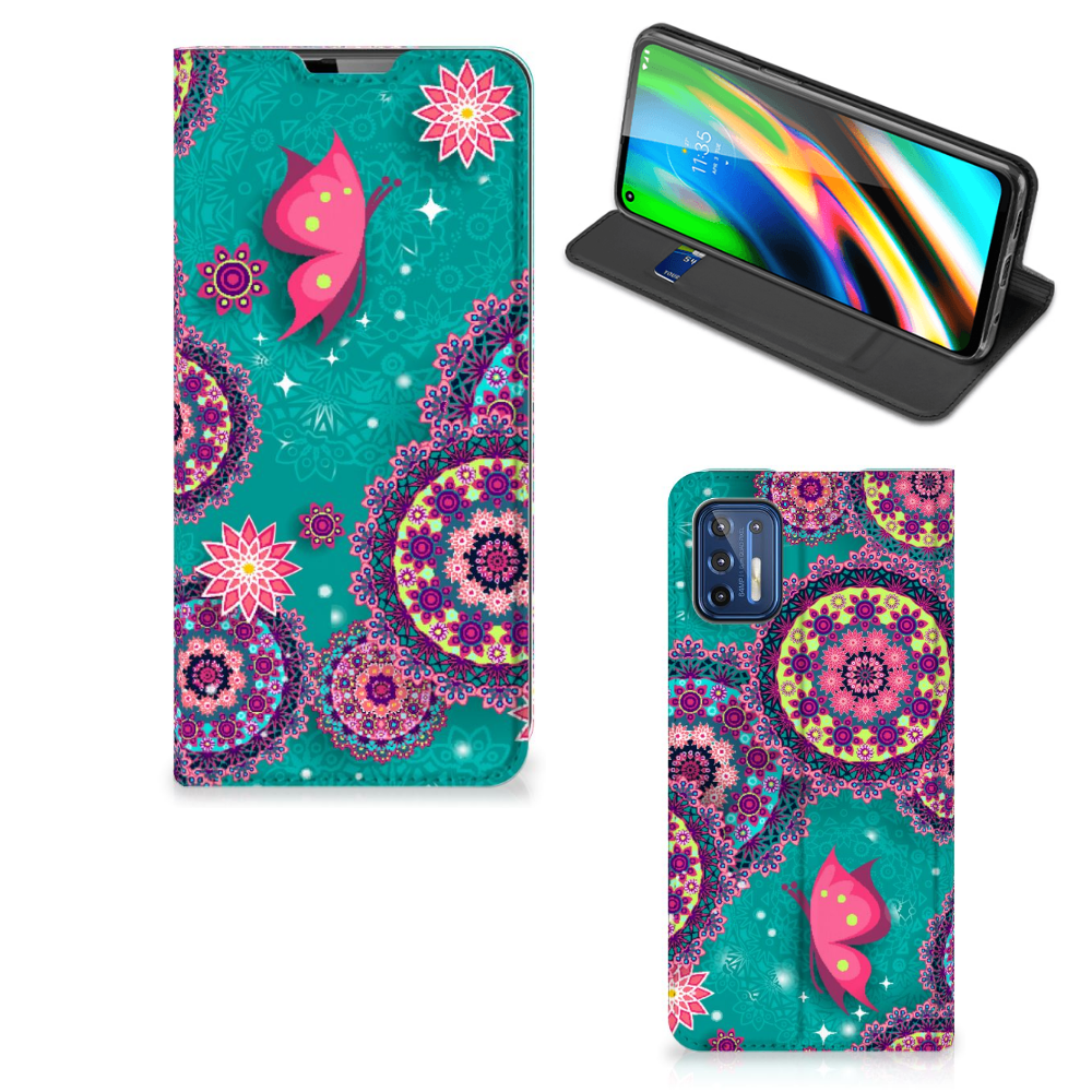 Motorola Moto G9 Plus Bookcase Cirkels en Vlinders - B2C Telecom