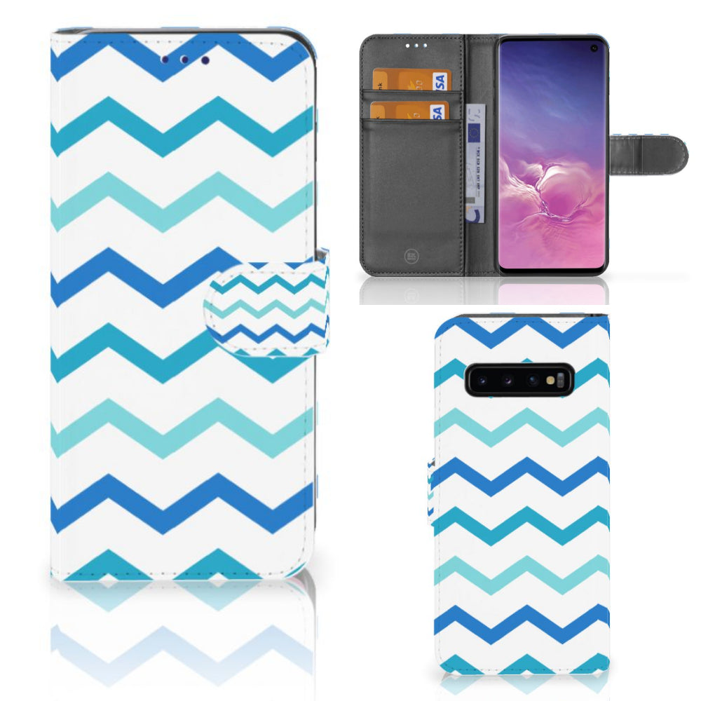 Samsung Galaxy S10 Telefoon Hoesje Zigzag Blauw