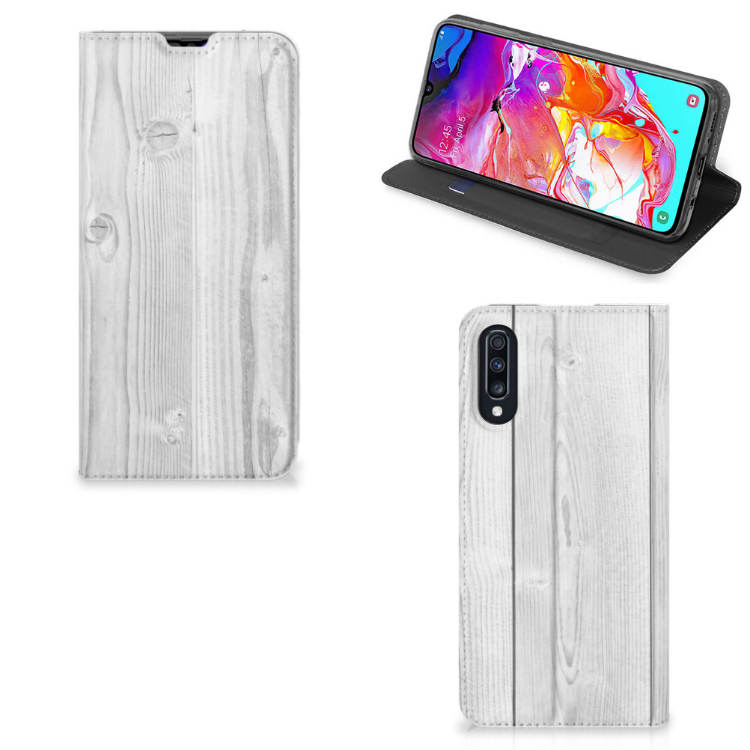 Samsung Galaxy A70 Book Wallet Case White Wood
