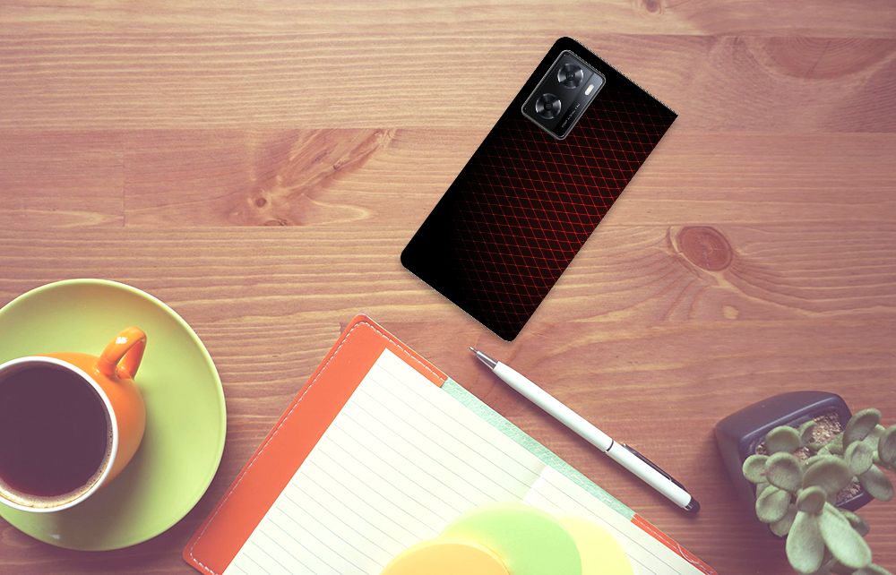 OPPO A57 | A57s | A77 4G Hoesje met Magneet Geruit Rood - B2C Telecom