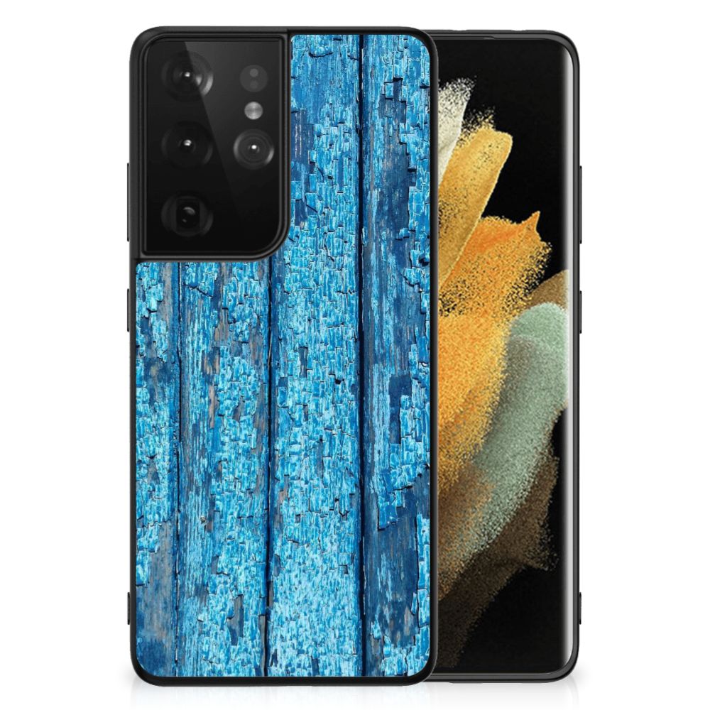 Samsung Galaxy S21 Ultra Houten Print Telefoonhoesje Wood Blue B2C Telecom
