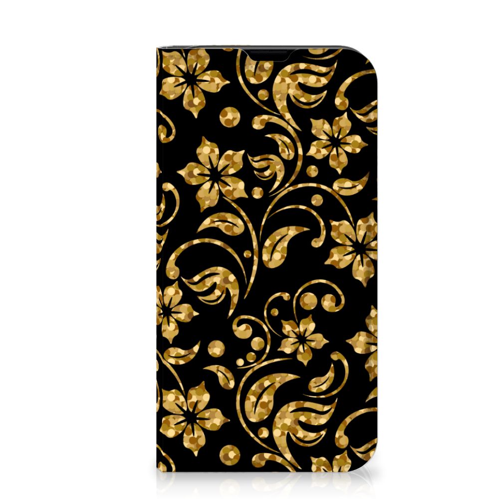 iPhone 13 Mini Smart Cover Gouden Bloemen - B2C Telecom