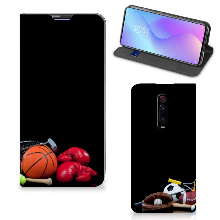 Xiaomi Mi 9T Pro Hippe Standcase Sports with sports equipment design including basketball, boxing gloves, and more.