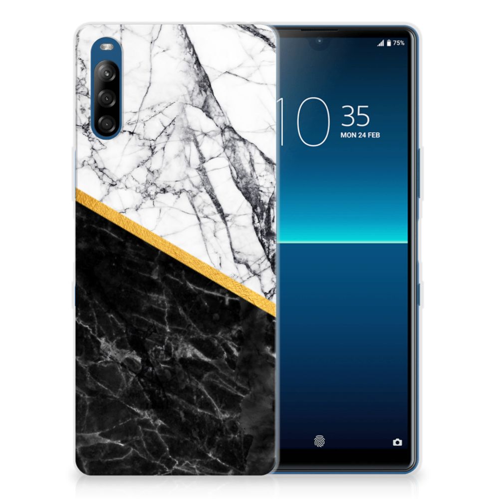 Sony Xperia L4 TPU Siliconen Hoesje Marmer Wit Zwart - Origineel Cadeau Man