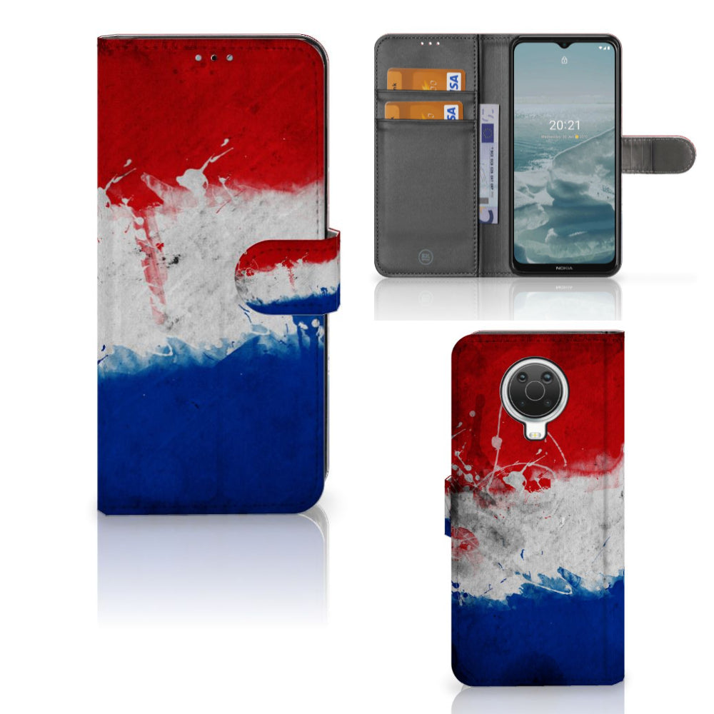 Nokia G10 | G20 Bookstyle Case Nederland met artistieke Nederlandse vlag in rood, wit, en blauw.