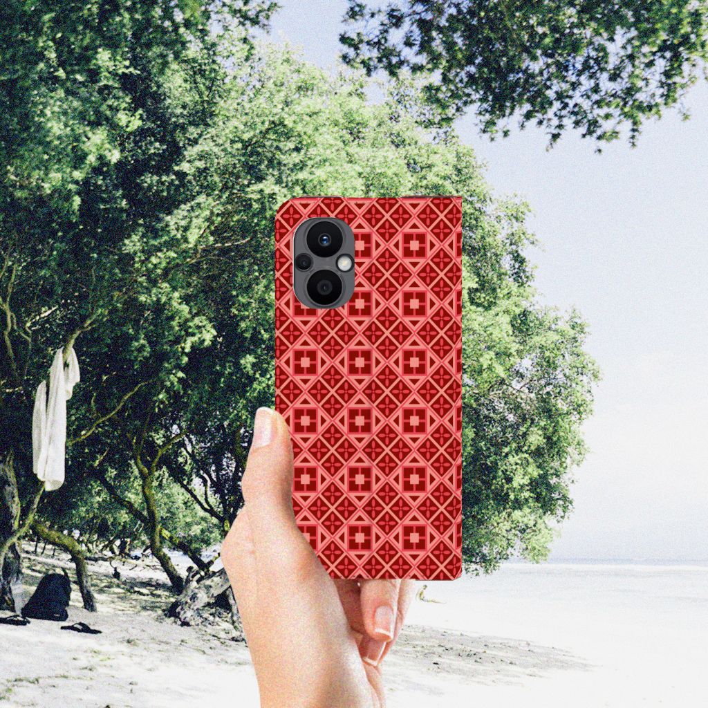OPPO Reno8 Lite Hoesje met Magneet Batik Rood - B2C Telecom
