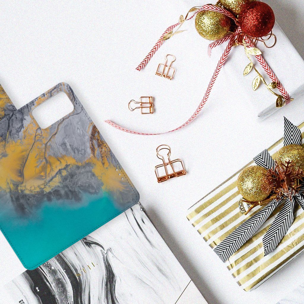 Huawei P40 Pro Bookcase Marble Blue Gold