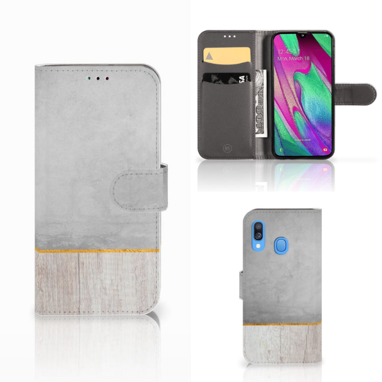 Samsung Galaxy A40 Book Style Case Wood Concrete