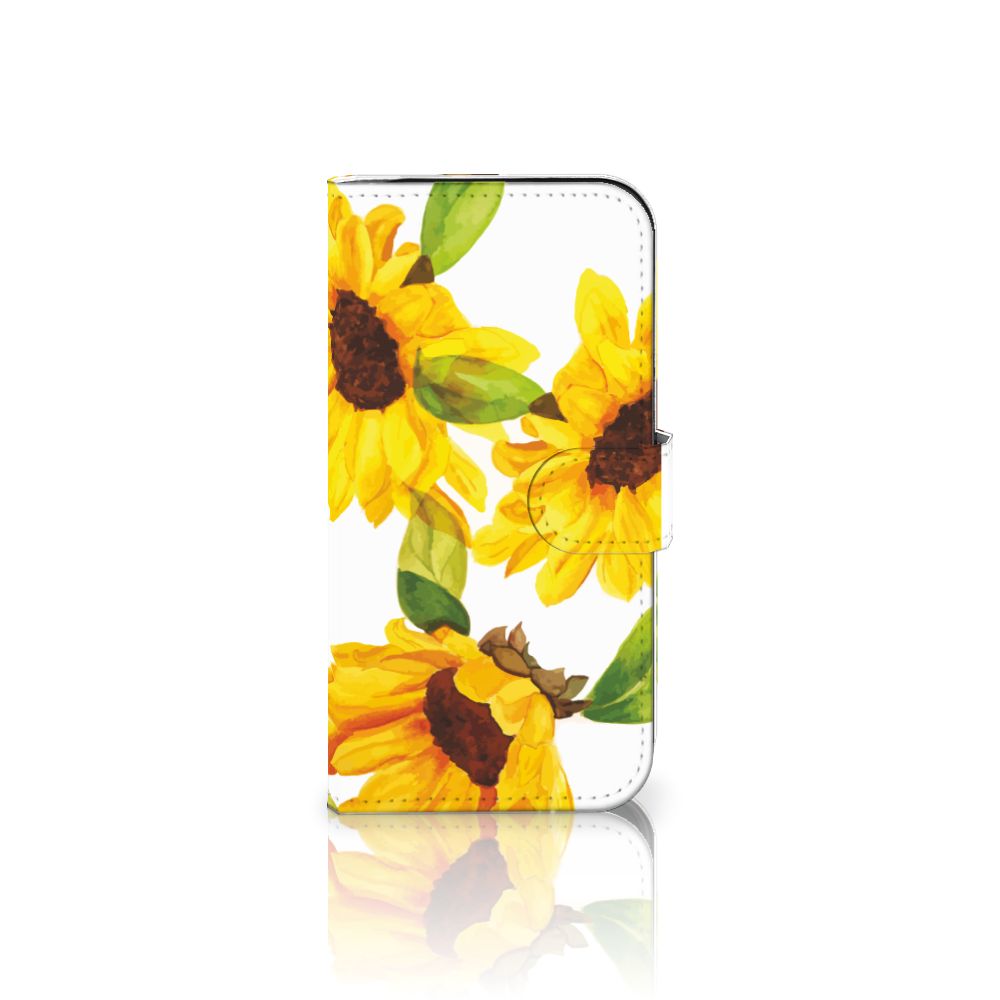 Telefoonhoesje met Pasjes iPhone 16 Pro met zonnebloemen ontwerp.