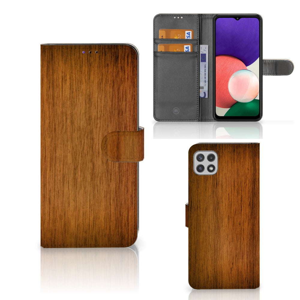 Samsung Galaxy A22 5G Book Style Case Donker Hout