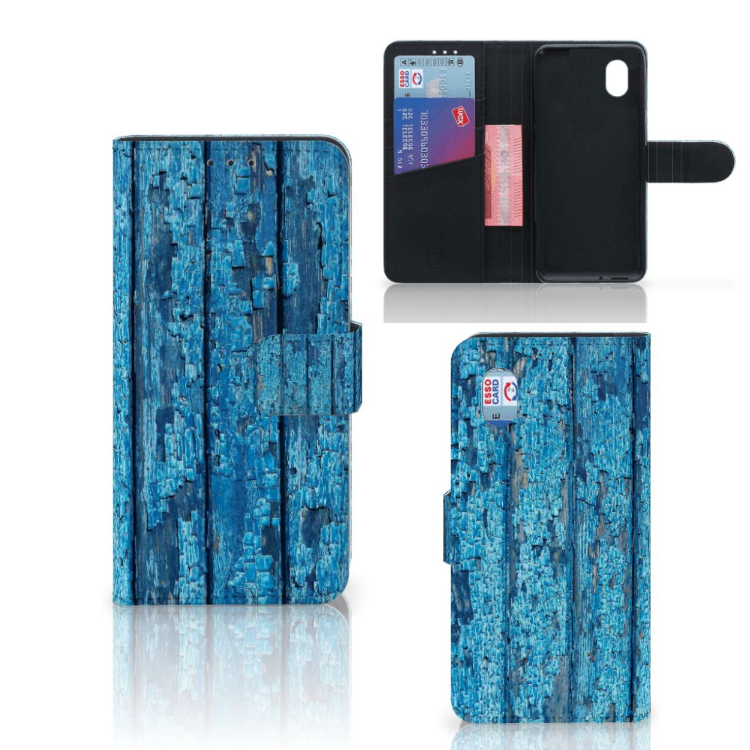 Wood Blue Hoesje Alcatel 1B (2020) Boekhoesje Met Kaartvakken Blauw Kunstleer TPU | Book Case