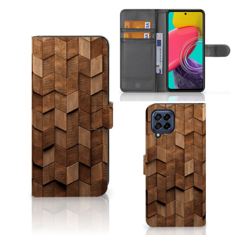 Book Style Case voor Samsung Galaxy M53 Wooden Cubes