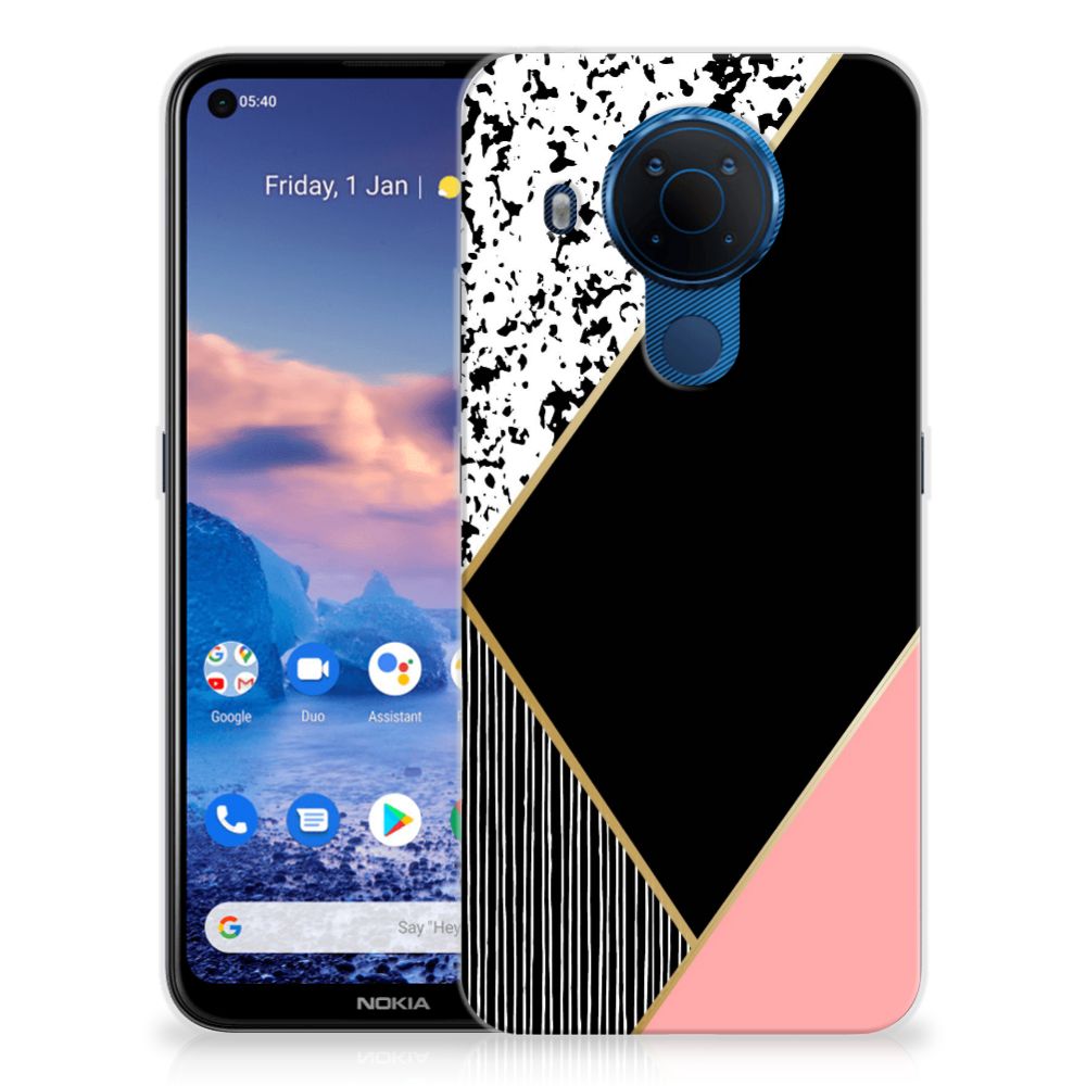 Nokia 5.4 TPU Hoesje Zwart Roze Vormen