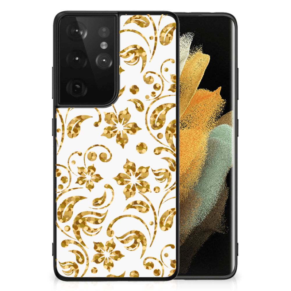Samsung Galaxy S21 Ultra Bloemen Hoesje Gouden Bloemen B2C Telecom