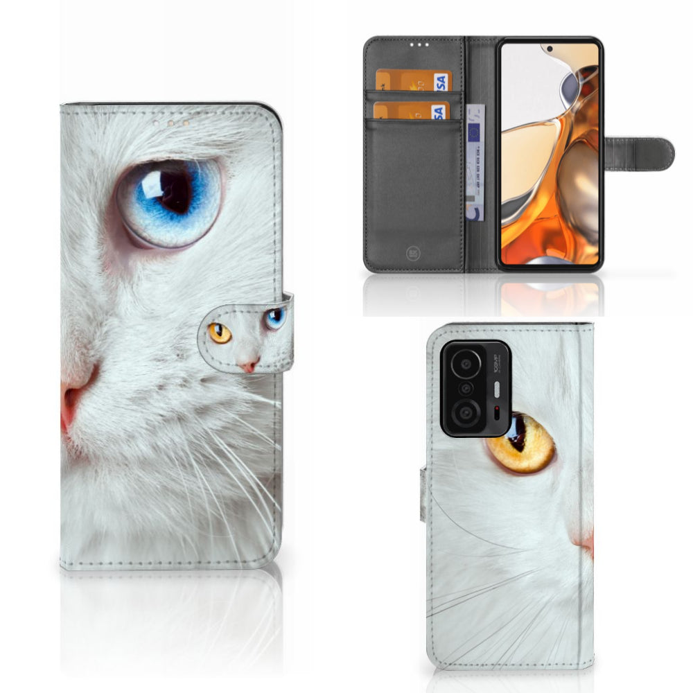 Xiaomi 11T | 11T Pro Telefoonhoesje met Pasjes Witte Kat