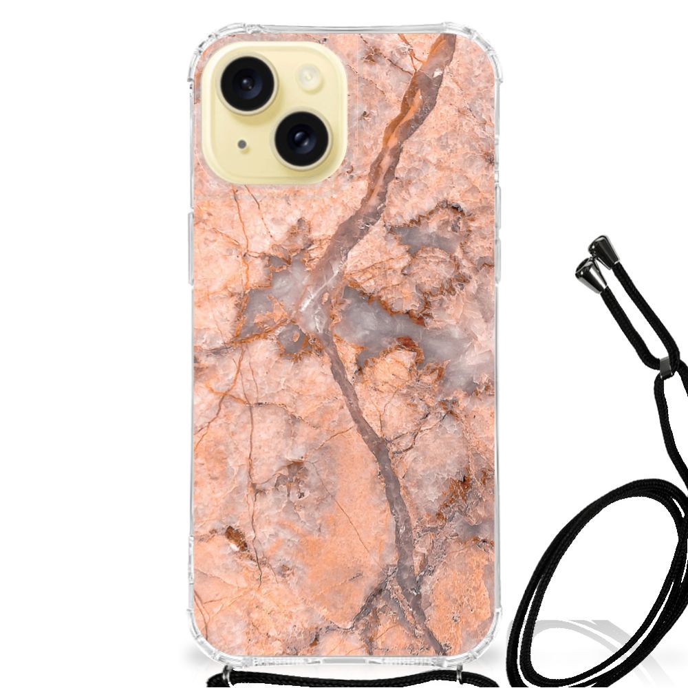 Apple iPhone 15 Anti-Shock Hoesje Marmer Oranje