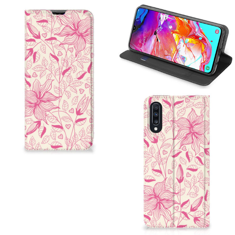 Samsung Galaxy A70 Smart Cover Pink Flowers