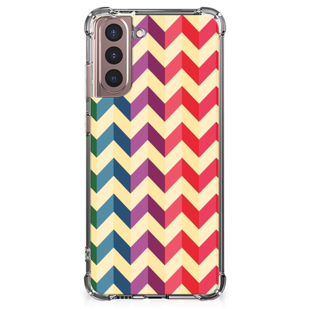Samsung Galaxy S21 Plus Doorzichtige Silicone Hoesje Zigzag Multi Color B2C Telecom