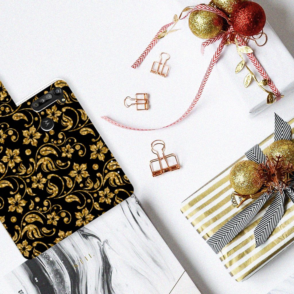 Motorola G8 Power Hoesje Gouden Bloemen
