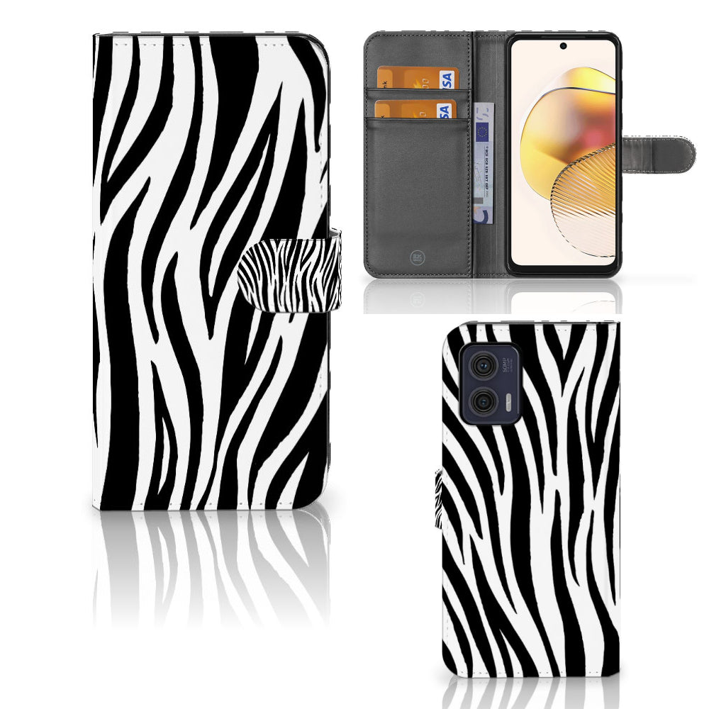 Motorola Moto G73 Telefoonhoesje met Pasjes Zebra