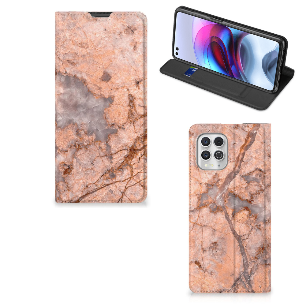 Motorola Moto G100 Standcase Marmer Oranje - B2C Telecom