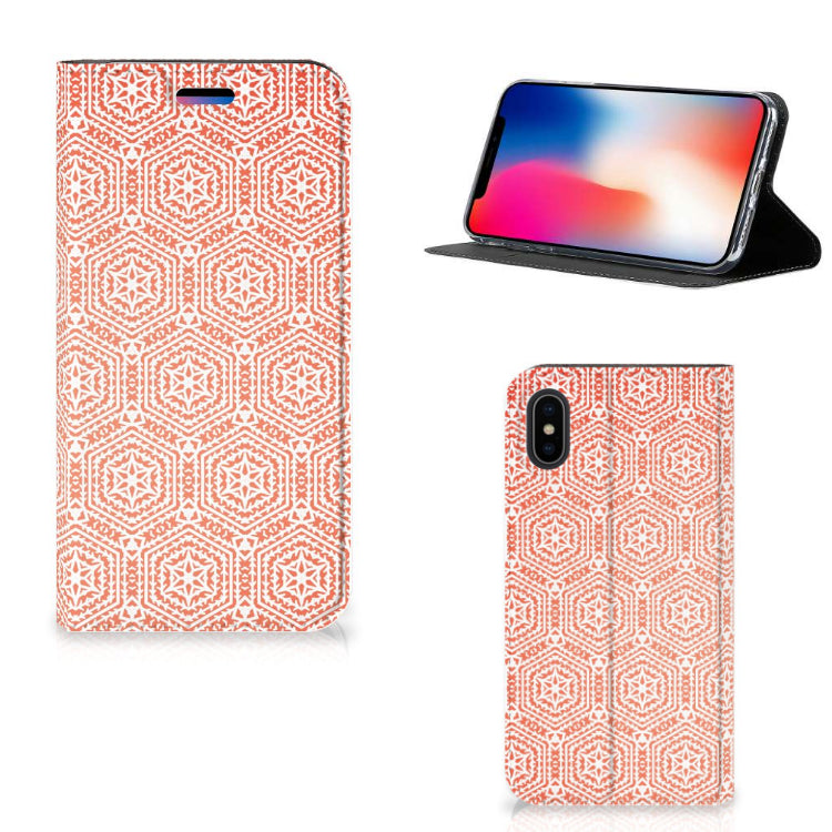 Apple iPhone X | Xs Hoesje met Magneet Pattern Orange