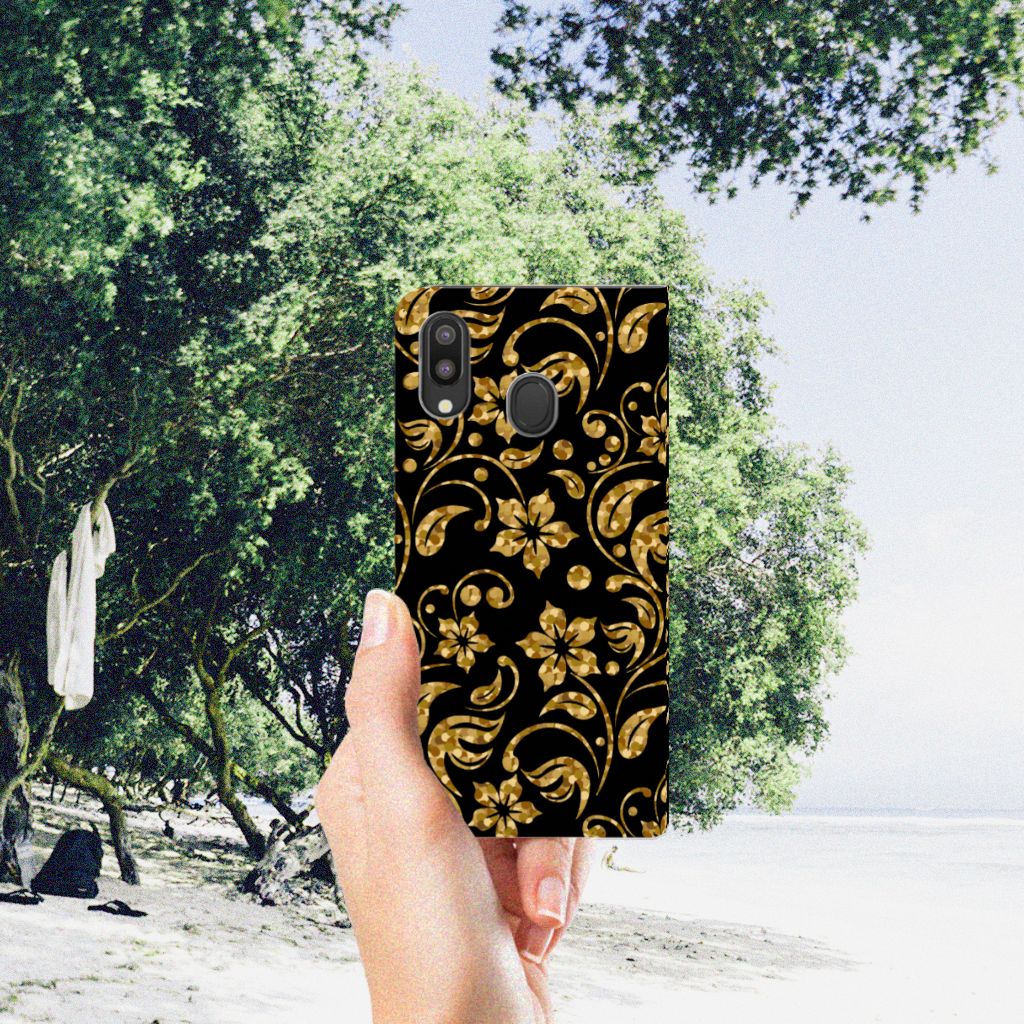 Samsung Galaxy M20 Smart Cover Gouden Bloemen