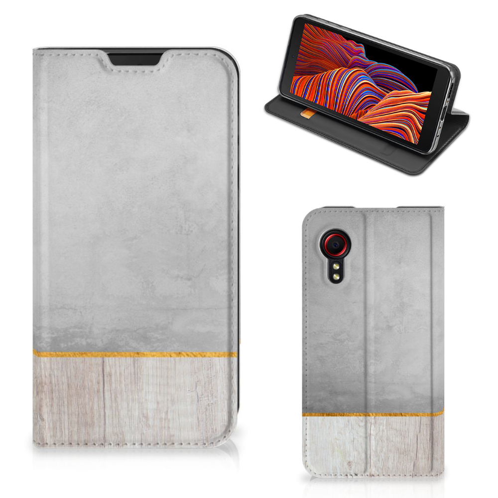 Samsung Galaxy Xcover 5 Book Wallet Case Wood Concrete - B2C Telecom