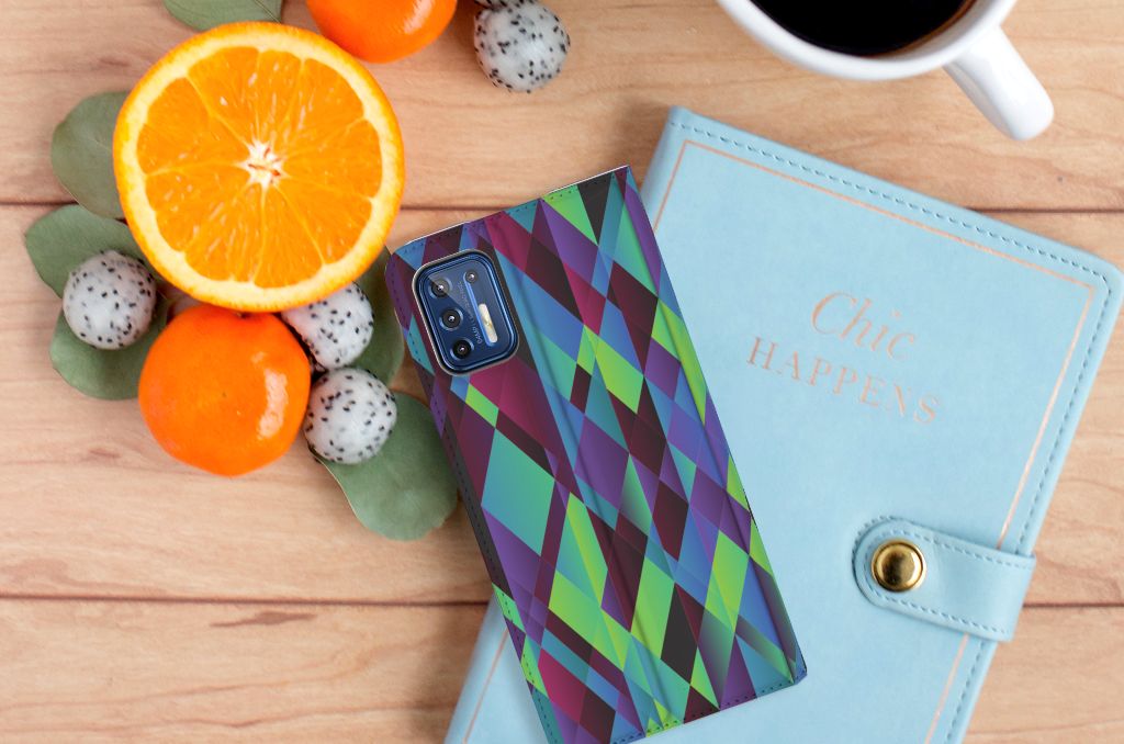 Motorola Moto G9 Plus Stand Case Abstract Green Blue - B2C Telecom