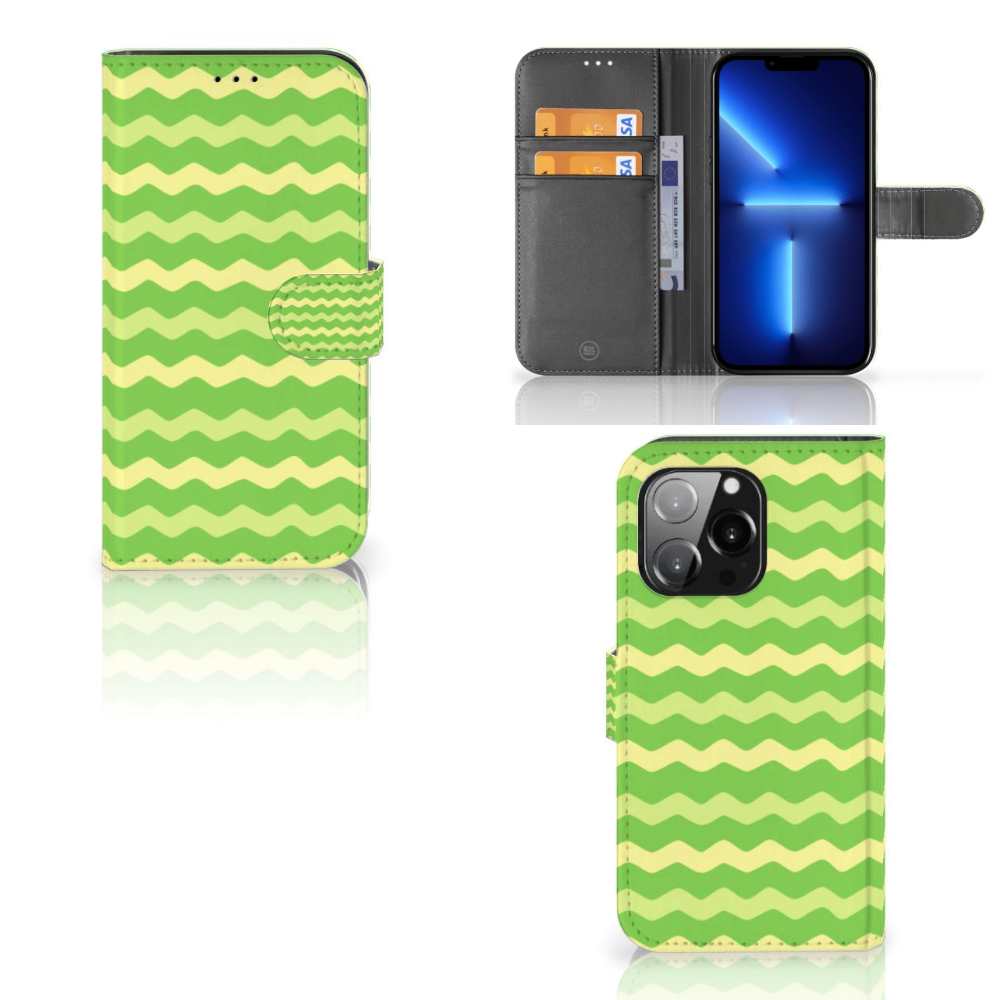 iPhone 13 Pro Telefoon Hoesje Waves Green met groene golven en een vleugje geel đ