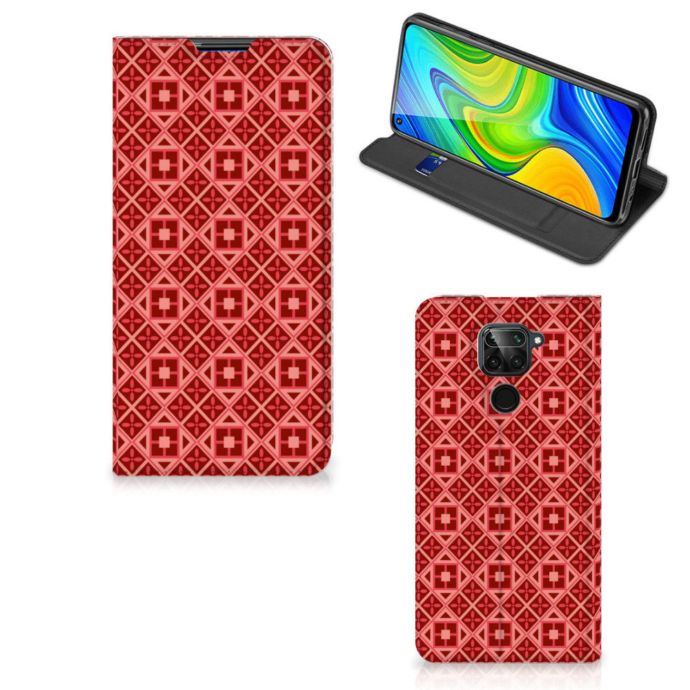 Xiaomi Redmi Note 9 Hoesje met Magneet Batik Rood - B2C Telecom