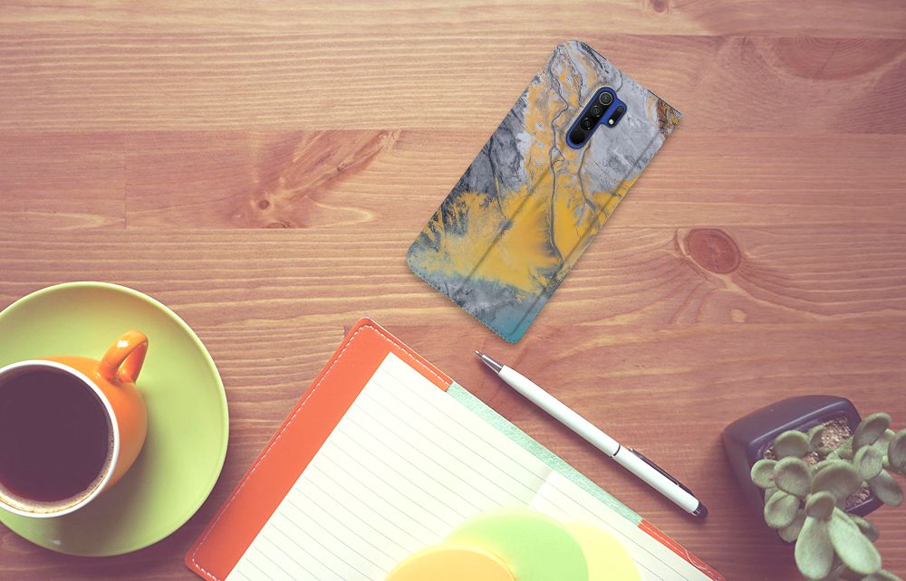 Xiaomi Redmi 9 Standcase Marble Blue Gold - B2C Telecom