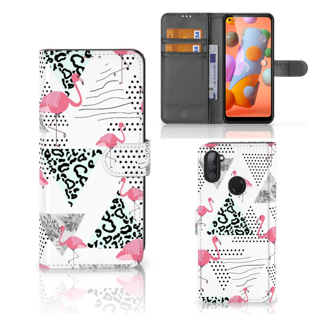 Samsung Galaxy M11 | A11 Telefoonhoesje met Pasjes Flamingo Triangle