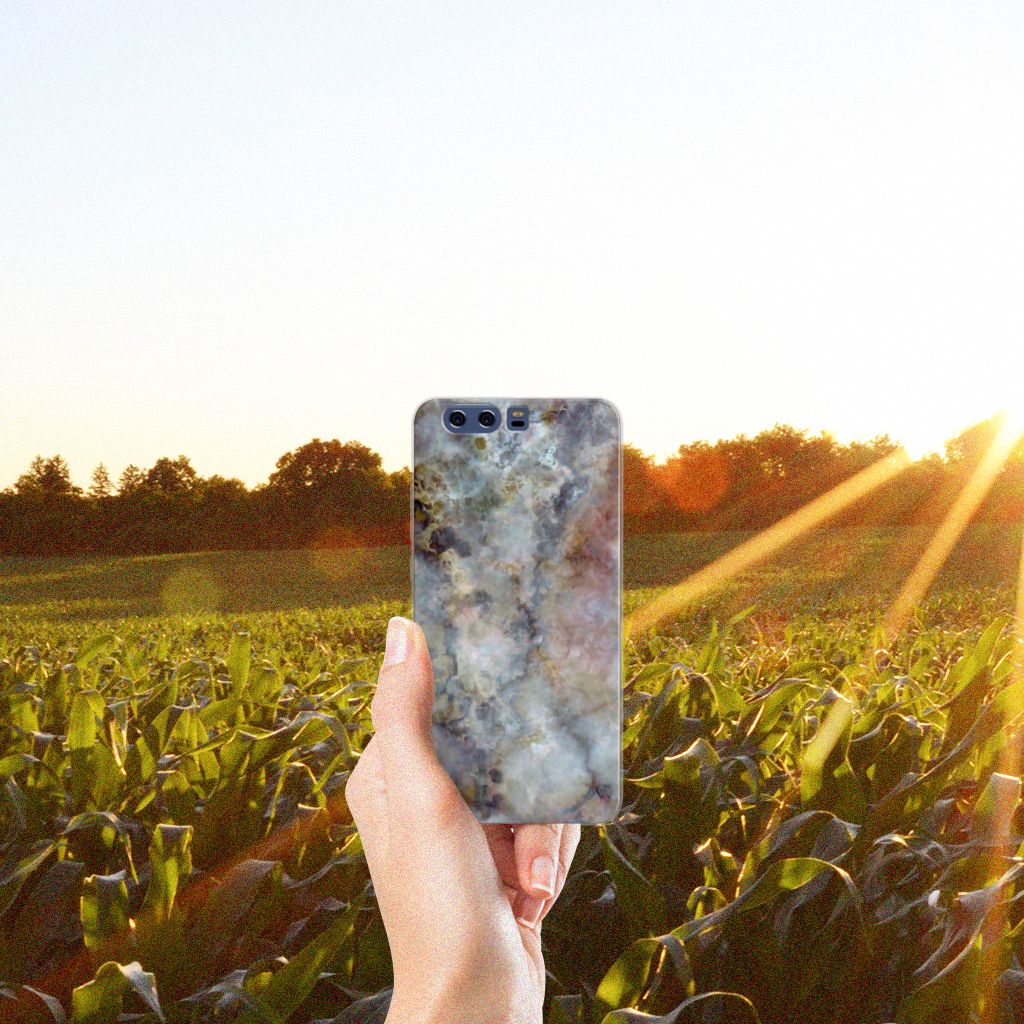 Huawei P10 Plus TPU Siliconen Hoesje Marmer Grijs