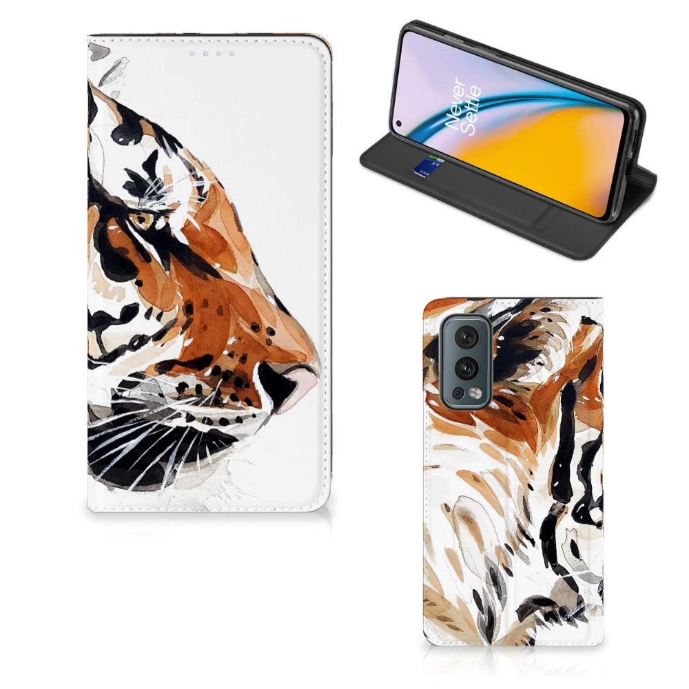 Bookcase OnePlus Nord 2 5G Watercolor Tiger