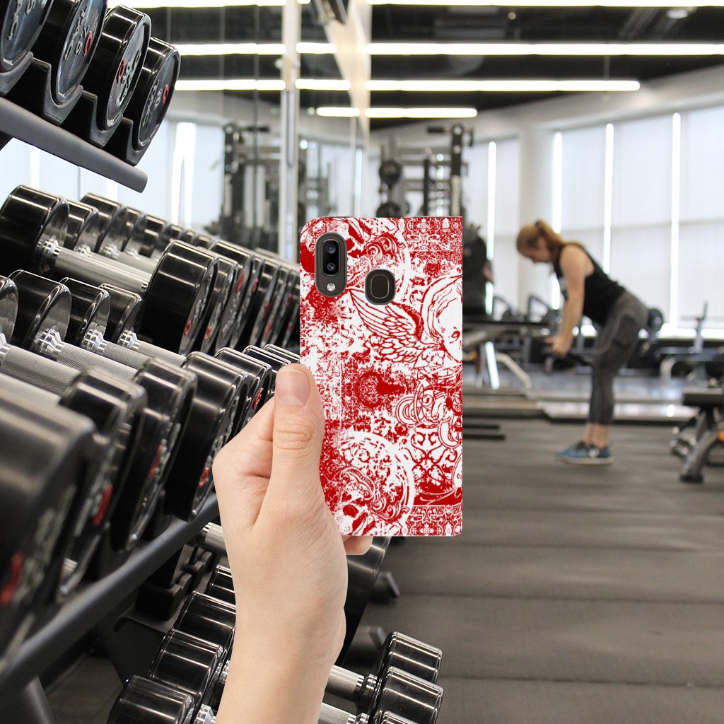 Mobiel BookCase Samsung Galaxy A30 Angel Skull Rood