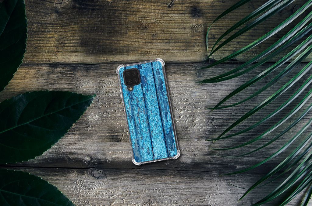 Samsung Galaxy A12 Stevig Telefoonhoesje Wood Blue - B2C Telecom