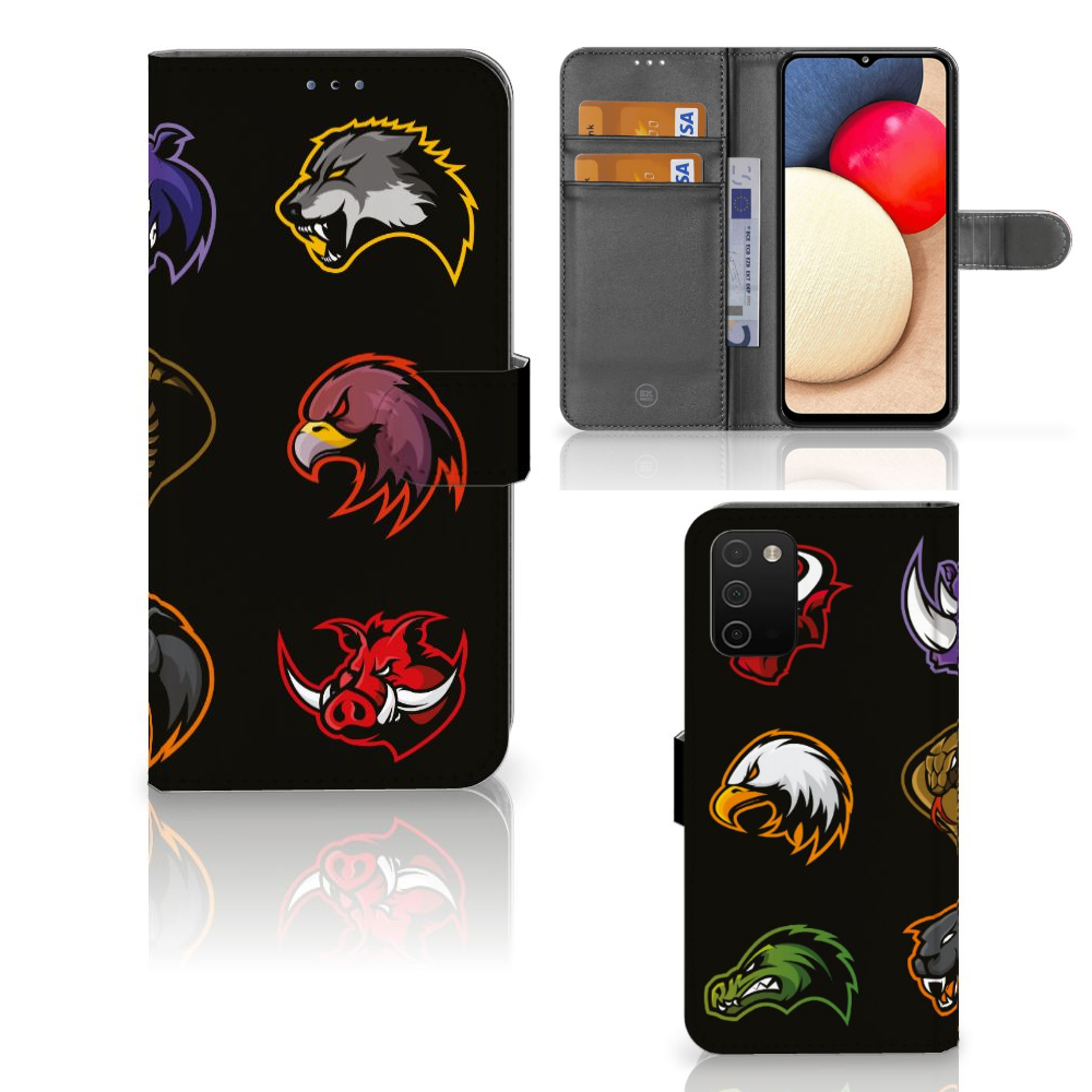 Samsung Galaxy A03s Leuk Hoesje Cartoon met kleurrijke dierenprints en praktische opbergvakken.
