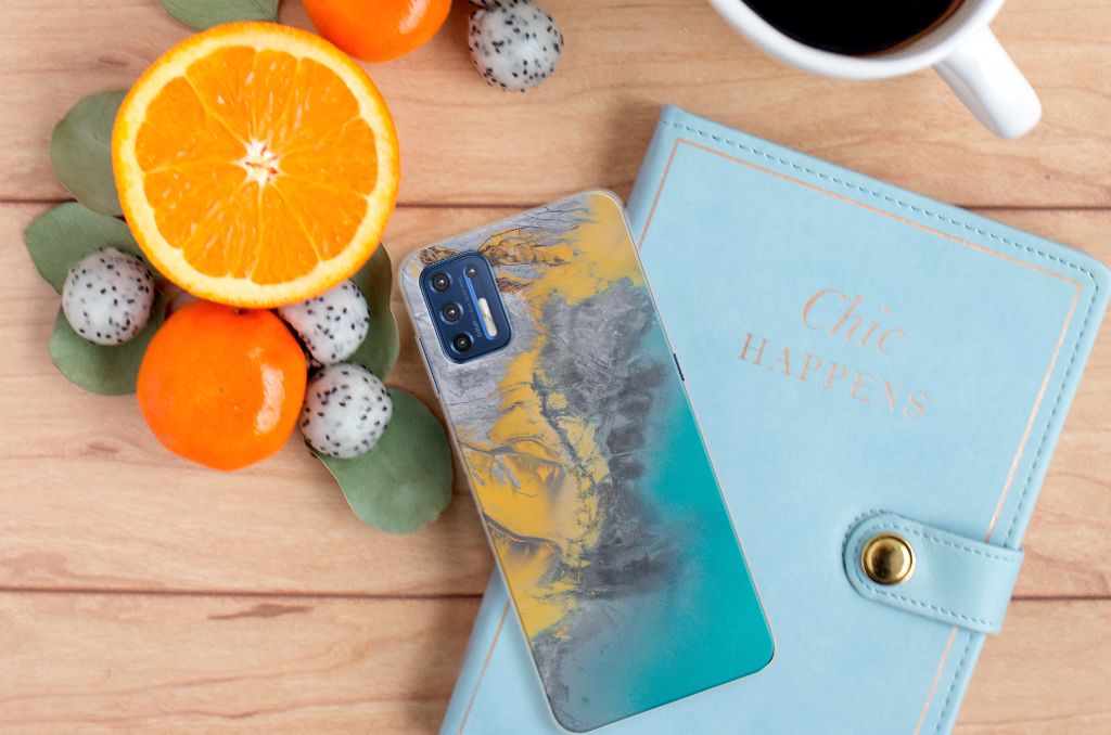 Motorola Moto G9 Plus TPU Siliconen Hoesje Marble Blue Gold B2C Telecom