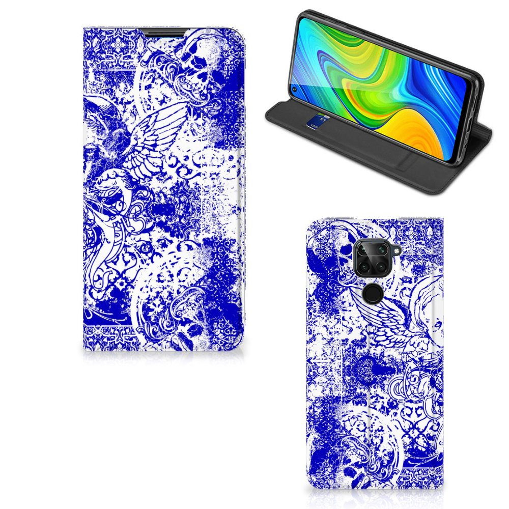 Mobiel BookCase Xiaomi Redmi Note 9 Angel Skull Blauw - B2C Telecom