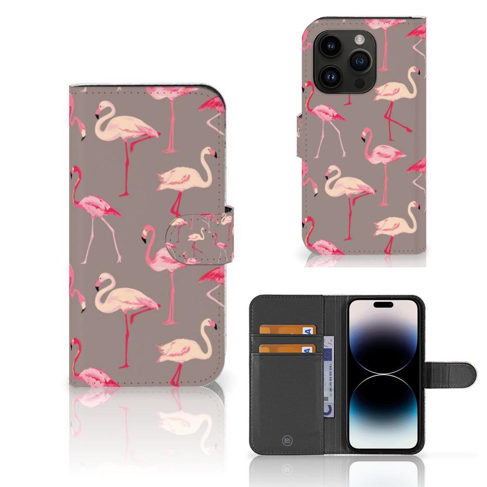 iPhone 15 Pro Telefoonhoesje met Pasjes Flamingo