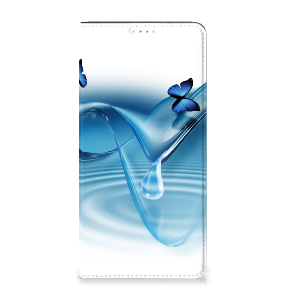Samsung Galaxy A14 5G Hoesje maken Vlinders met blauwe vlinders en waterdruppels op een stijlvolle case.