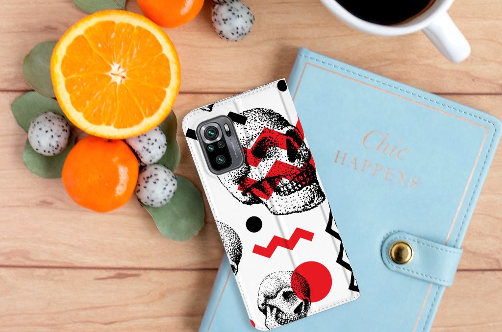 Mobiel BookCase Xiaomi Redmi Note 10 4G | 10S | Poco M5s Skull Red - B2C Telecom