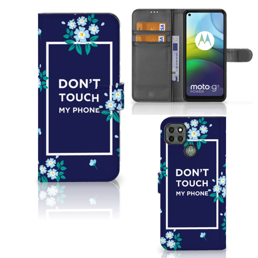 Motorola Moto G9 Power Portemonnee Hoesje Flowers Blue DTMP