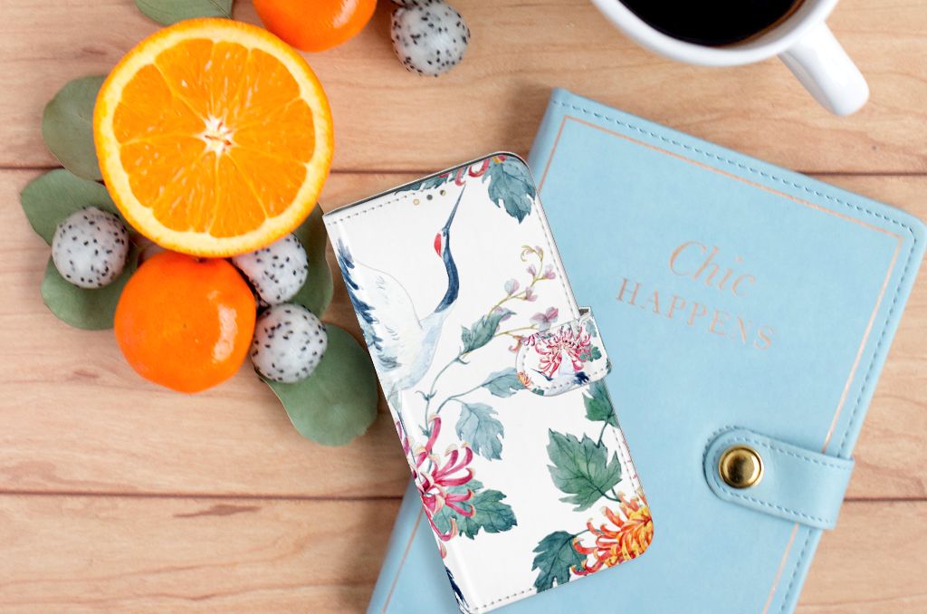OPPO A15 Telefoonhoesje met Pasjes Bird Flowers