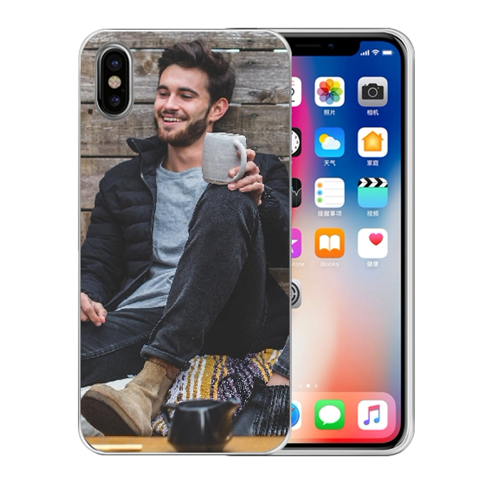 Apple iPhone X | Xs TPU Hoesje Maken met Foto's met een jonge man die een koffiemok vasthoudt.