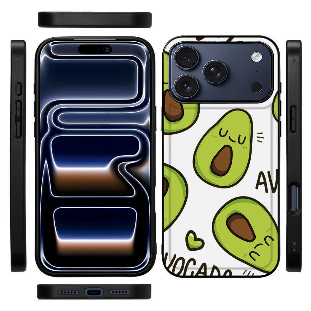 Zijkant van de Avocado Singing back cover voor iPhone 18 Pro met de zwarte flexibele rand